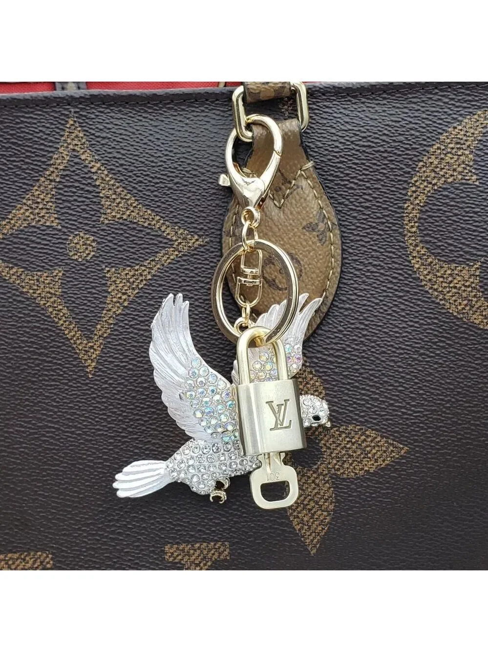 Authentic Louis Vuitton Lock & Key with Unbranded Dove Charm, Keychain